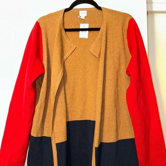 J. Crew Women’s Colorblock Cardigan Sweater Navy Tan Red Large NWT - Picture 3 of 10